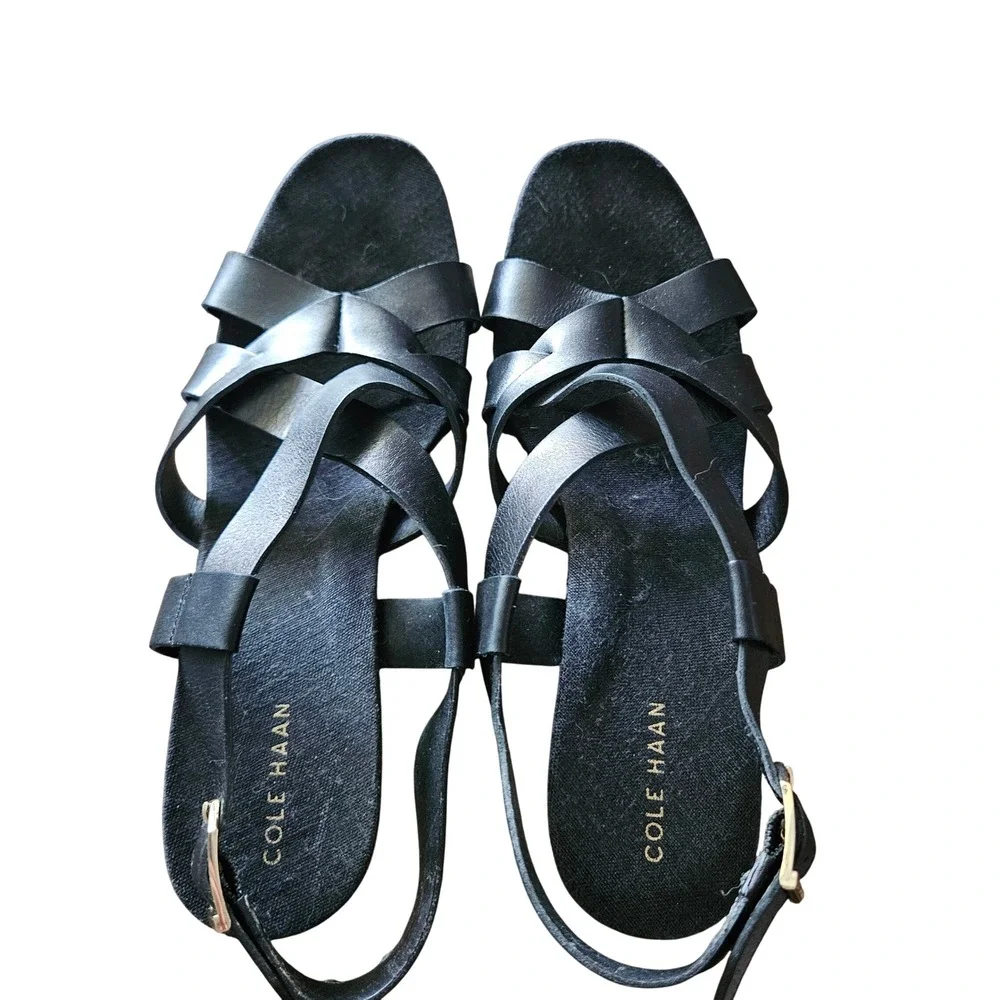 Cole Haan‎ Grand OS Black Leather Espadrille Wedge Sandals Criss Cross 8.5B